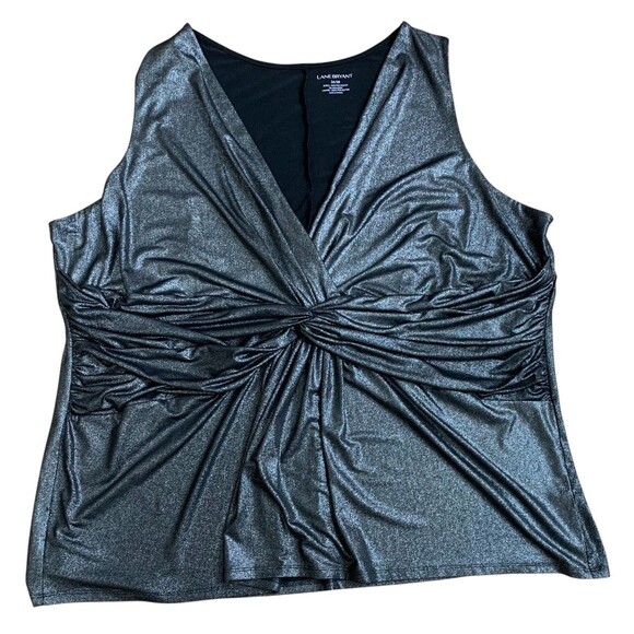 Lane Bryant Top Plus Size 26/28 Sleeveless Metallic Gray knotted Blouse - Picture 1 of 10